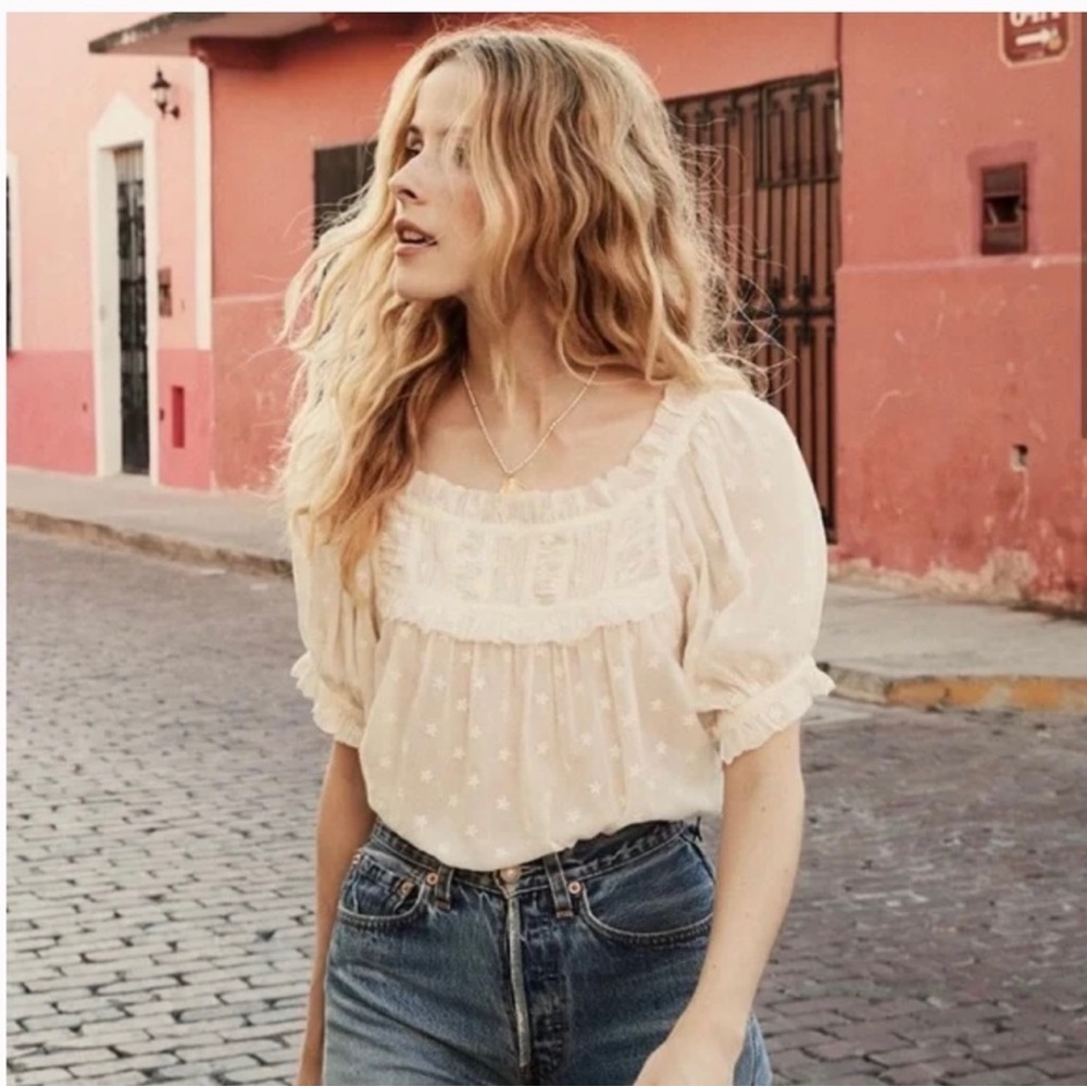 Doen Frances Embroidered Top in Salt xs euc